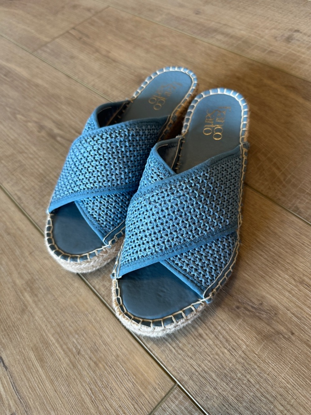 Franco Sarto Blue Woven Espadrille Slides